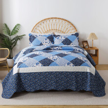 HoneiLife Dekbedset Kingsize - 3-delige microvezeldekbedden Omkeerbare spreien Patchwork-dekbedden Bloemenbeddengoedset All Season-dekbedden met blau