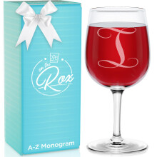 Regalos de vino con monograma A-Z para mujeres Copa de vino personalizada grabada de 12.75 oz Regalos divertidos con monograma para amantes d