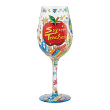 Enesco Designs by Lolita Super Teacher Handgeschilderde Wijn Glas, 15 Ounce, Multicolor