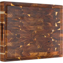 AZRHOM Groot dik eindnerf acaciahout slagersblok 17x13x1,5 in houten snijplank voor keuken met antislipmatten, sapgroef en handgrepen (geschenkdoos)