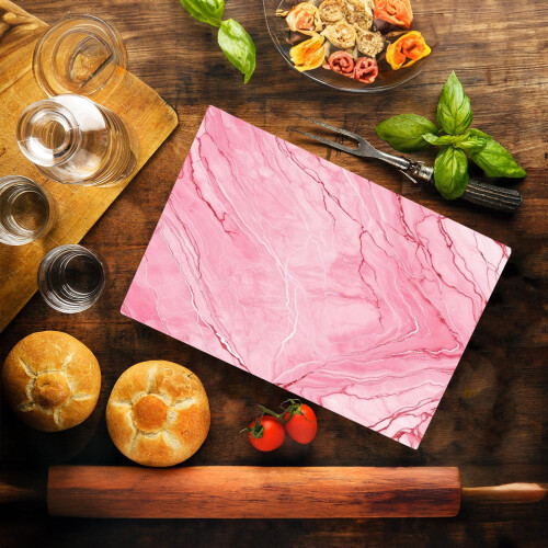 Tábua de Corte em Vidro Mármore Rosa e Branco Presente Decorativo (Rosa 2) 1
