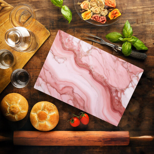 Tábua de Corte de Vidro em Mármore Rosa e Branco - Presente Decorativo 1