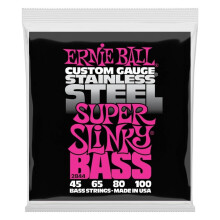 Ernie Ball Super Slinky Edelstahl-Bassgitarrensaiten, Stärke 45–100 (P02844)