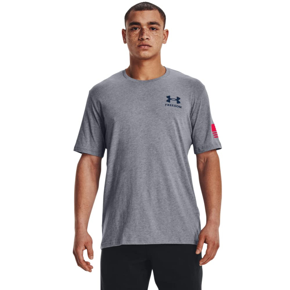 Under Armour Men's New Freedom Flag T-Shirt (037) Steel Light Heather/Red/Blackout Navy Small