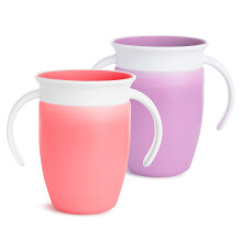Munchkin Miracle 360 Trainer Sippy Cup with Handles Spill Proof 7 Ounce 2 Pack Pink/Purple
