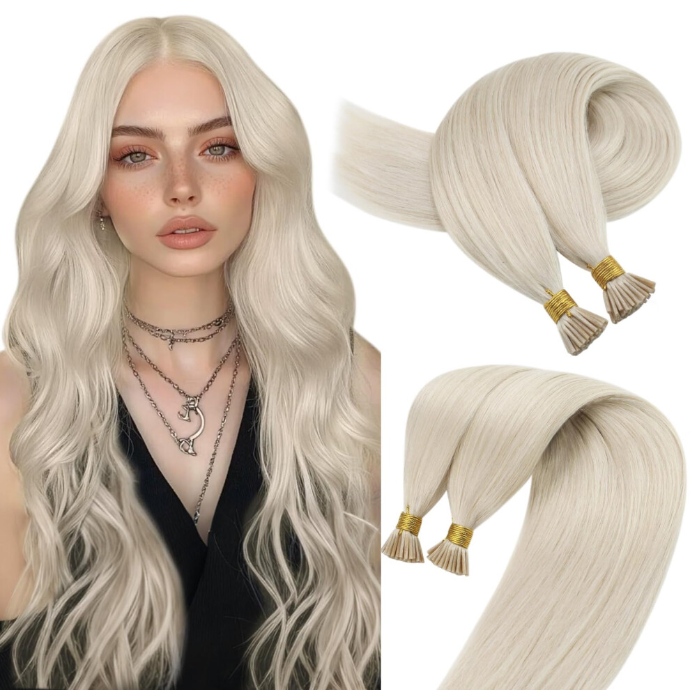 Sunny Hair Tip Hair Extensions Real Human Hair Platinum Blonde Human Hair I Tip Extensions 20Inch I Tip Hair Straight Human Hair 50G