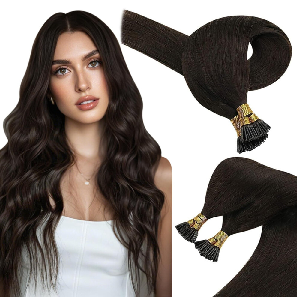 Sunny Hair 18Inch I Tip Hair Extensions Real Human Hair Brown Itip Human Hair Extensions Easy To Curl Fusion Hair Extensions For Women Itips 50G