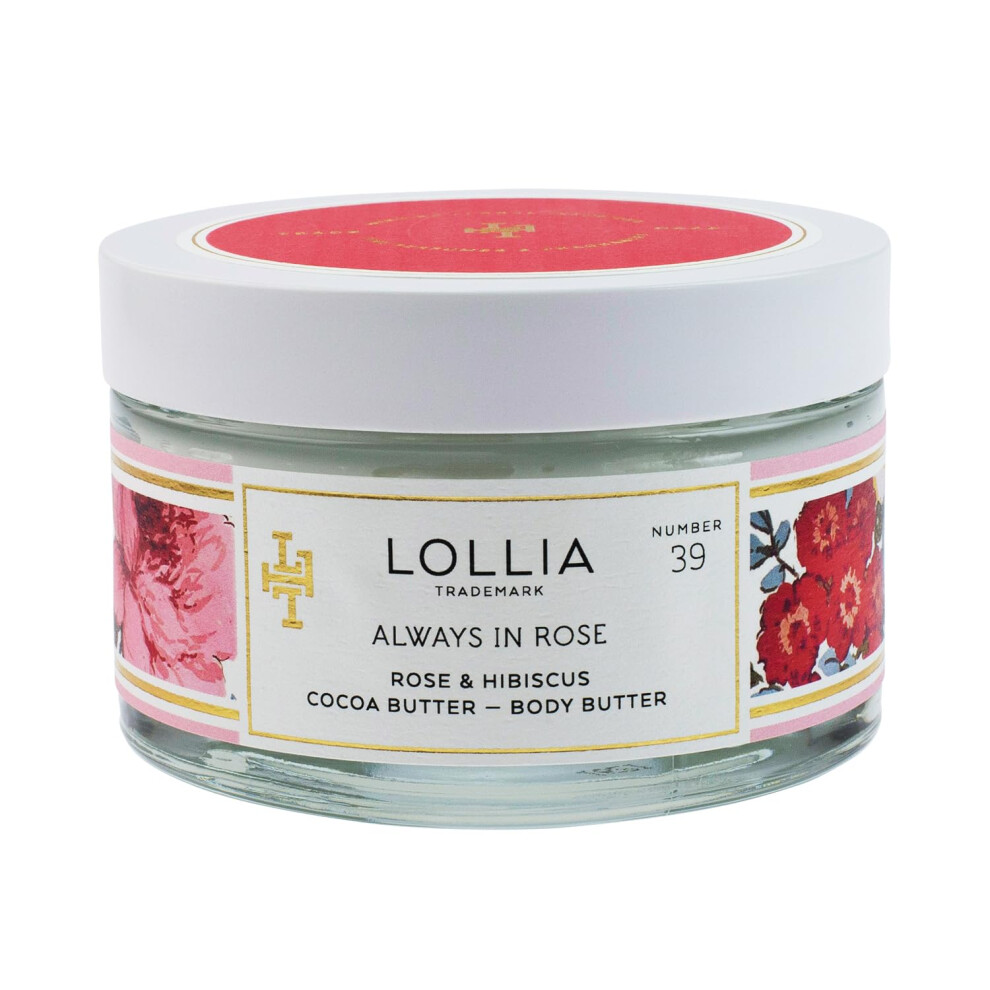 Lollia Always In Rose Body Butter 5.5 Oz. - Rose & Hibiscus Fragrance - Shea Butter & Cocoa Butter Body Lotion For Women Hydrating & Smooth Body M