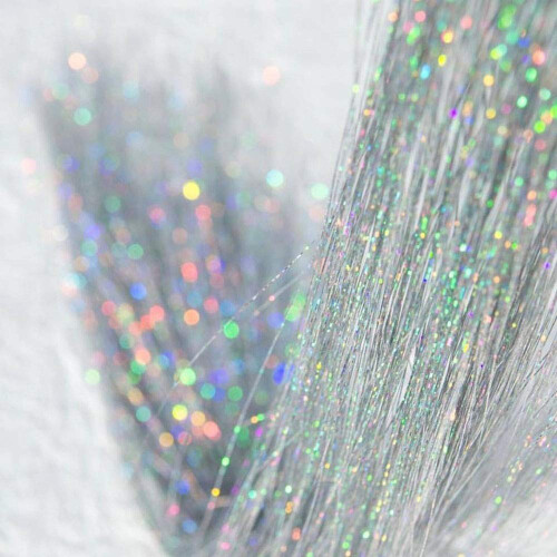 Kit de Tinsel Capilar Holográfico de 47" - Prata Brilhante e Resistente ao Calor