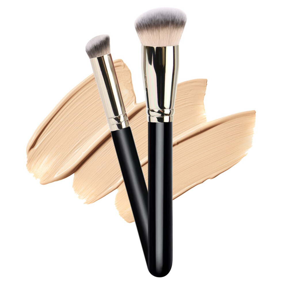 Dpolla Makeup Brush With 1Pcs Round Slanted Foundation Brush And 1Pcs Mini Angled Concealer Brush Flat Top Kabuki Nose Contour Brush Perfect For
