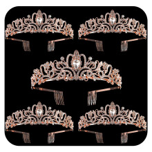 5er Pack Roségoldene Kristalltiaras für Frauen, Mädchen, elegante Prinzessinnenkrone mit Kämmen, Hochzeitskopfschmuck