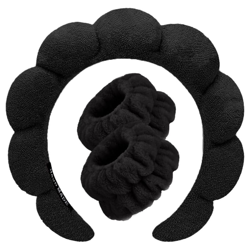 Tetizo Unisex Spa Headbands For Washing Face Wristband Set Sponge Makeup Skincare Headband Wrist Towels Bubble Soft Terry Towel Cloth Hairband For Women Puffy Headw