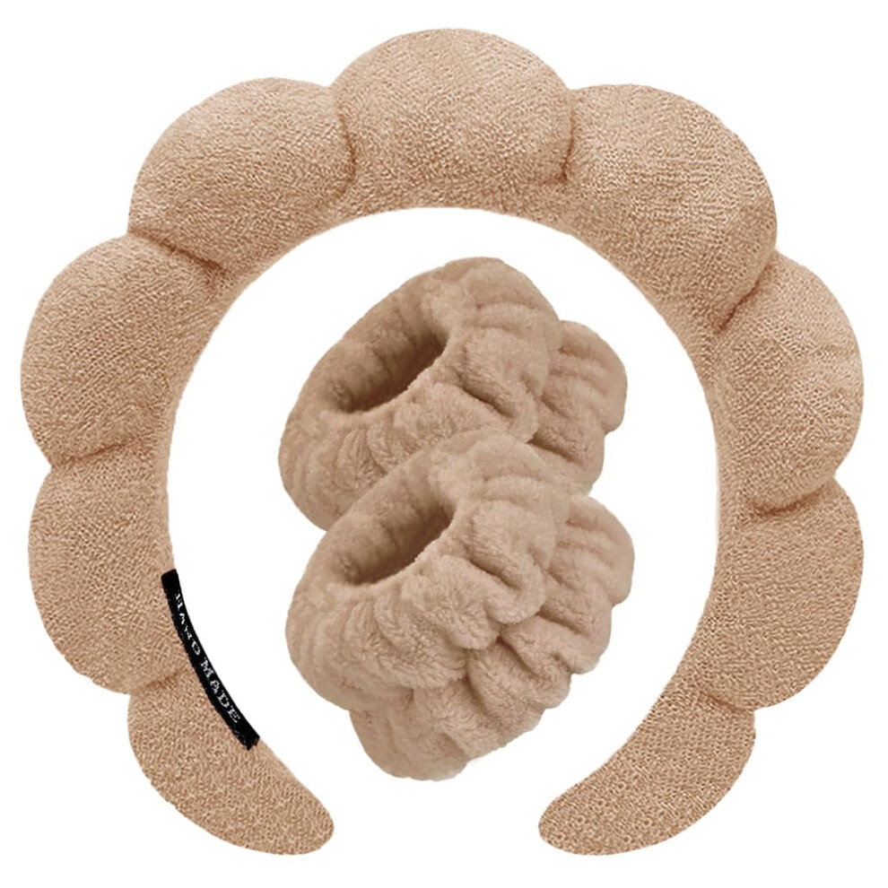 Tetizo Unisex Spa Headbands For Washing Face Wristband Set Sponge Makeup Skincare Headband Wrist Towels Bubble Soft Terry Towel Cloth Hairband For Women Puffy Head