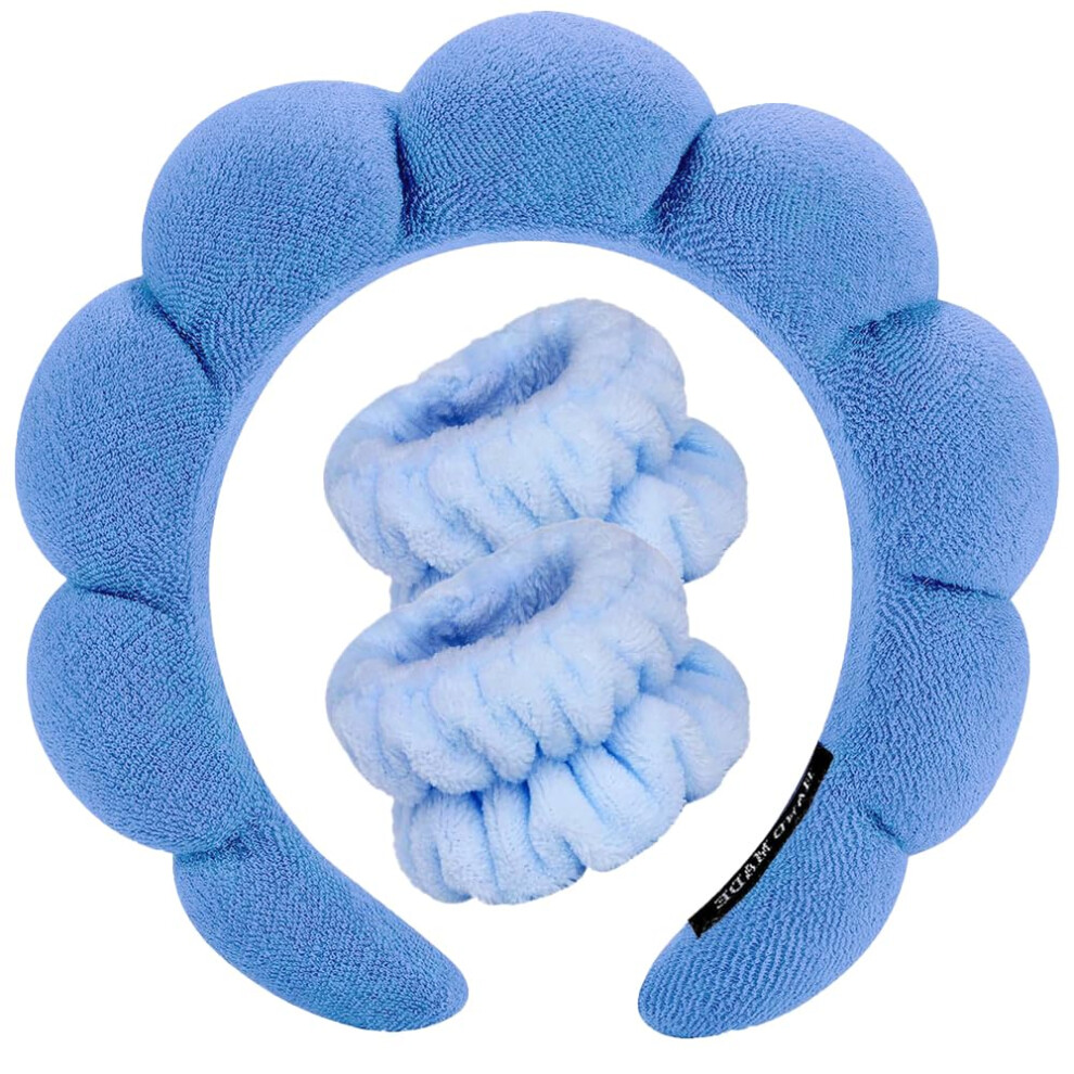 Tetizo Unisex Spa Headbands For Washing Face Wristband Set Sponge Makeup Skincare Headband Wrist Towels Bubble Soft Terry Towel Cloth Hairband For Women Puffy Headw