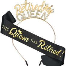 Nyugdjas ajndkok noknek - Nyugdjas nok Nyugdjas Party-dszek Fekete arany szalag s tiara -A kirlyno nyugdjba vonult! Queen Theme Party favori