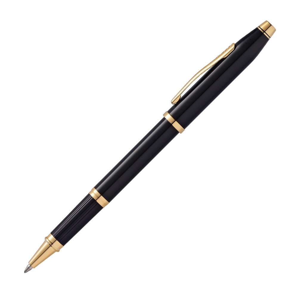 Cross Century Ii Lacquer Rollerball Pen With 23Ct -Plated Appointments Incl. Luxury Gift Box ? Refillable Rolling Ball Pen Black/Gold