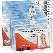 Mifflin-USA vandret plastikkortholder med metalclips og vinylstropper (klar 3,5x2,25 tommer 250 pakke) Vandt?t PVC ID navneskiltholder med klips