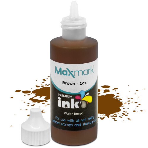 MaxMark Premium Μελάνι Αντικατάστασης για Σφραγίδες και Σφραγίδες, Καφέ Χρώμα - 1 oz.