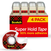 Scotch Super-Hold Tape, 4 Rollen, Transparante Afwerking, 50% Meer Hechting, 3./4 x 650 Inch