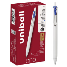 uniball uniONE Gelpen, Omschakelbaar, Medium 0.7 mm, Blauw Inkt, Witte Behuizing, Dozijn