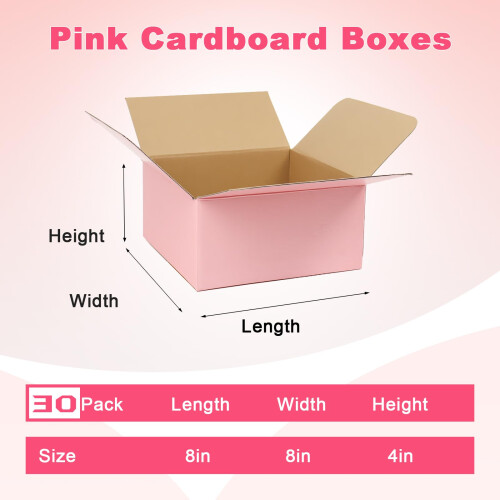 Caixas de Envio Rosa Média 8x8x4 Polegadas, 30 Pacote de Caixas de Papelão 1