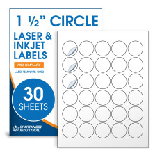 Etichette stampabili circolari da 1,5"" compatibili con stampanti a getto d'inchiostro e laser - 30 fogli 900 adesivi rotondi bianchi opachi per e
