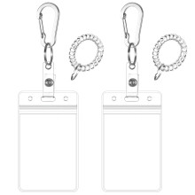 Polsspoel ID-badgehouder met multitool Aluminium karabijnhaak Clip Rekbare spiraalarmband Sleutelring voor Lanyard Outdoor Camping Cruise (helder ver