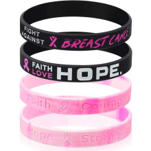 Hicarer 48 stuks borstkanker bewustzijn armbanden roze lint borstkanker bewustzijn siliconen polsbandjes roze zwarte geschenken feestartikelen voor v