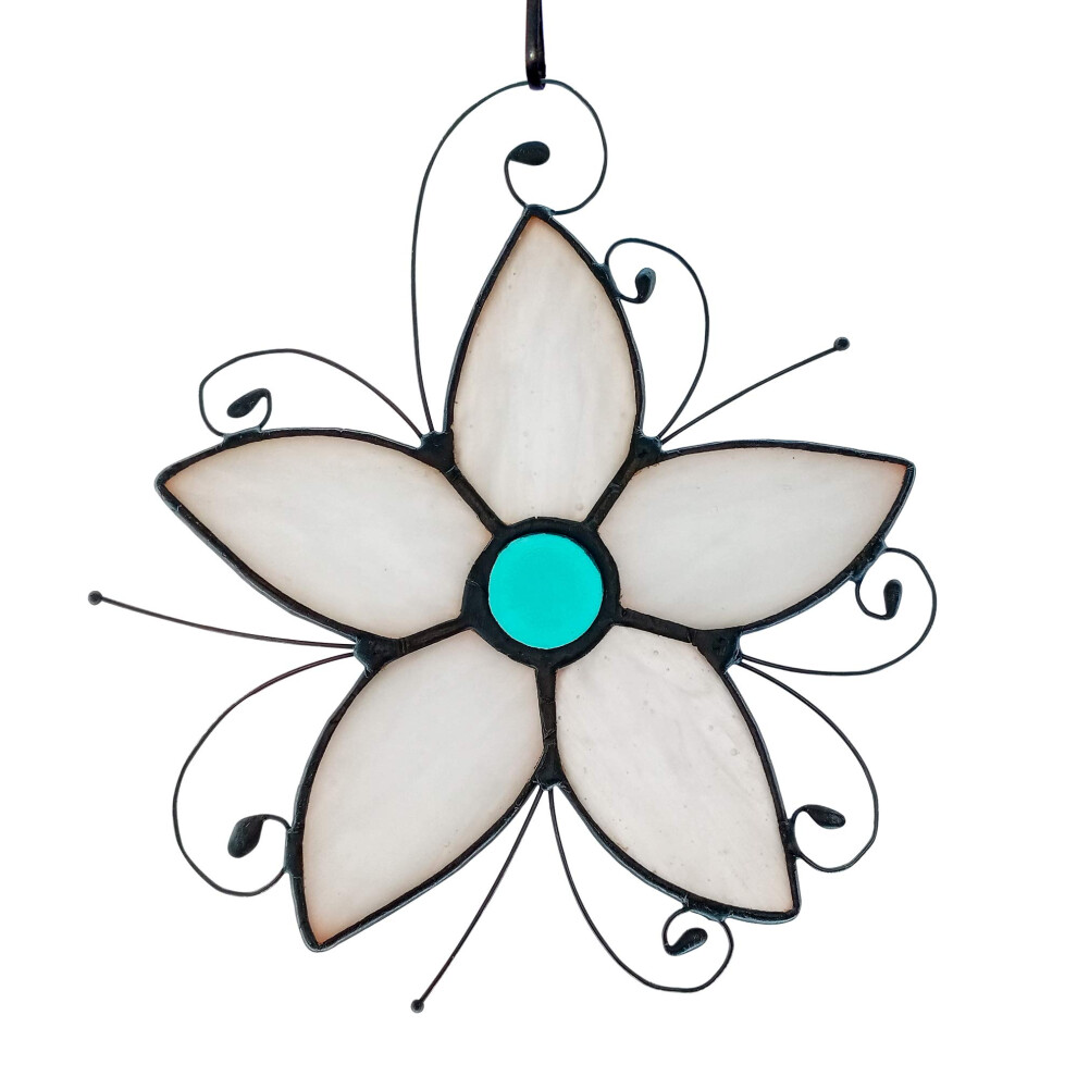 HAOSUM Forget Me Not Flower Stained Glass Window Hangings Flower Decoration Stained Glass Suncatcher for Kitchen Window Flowers Gift for Mom Grandma-image-OPC-PMY66Z6-NEW