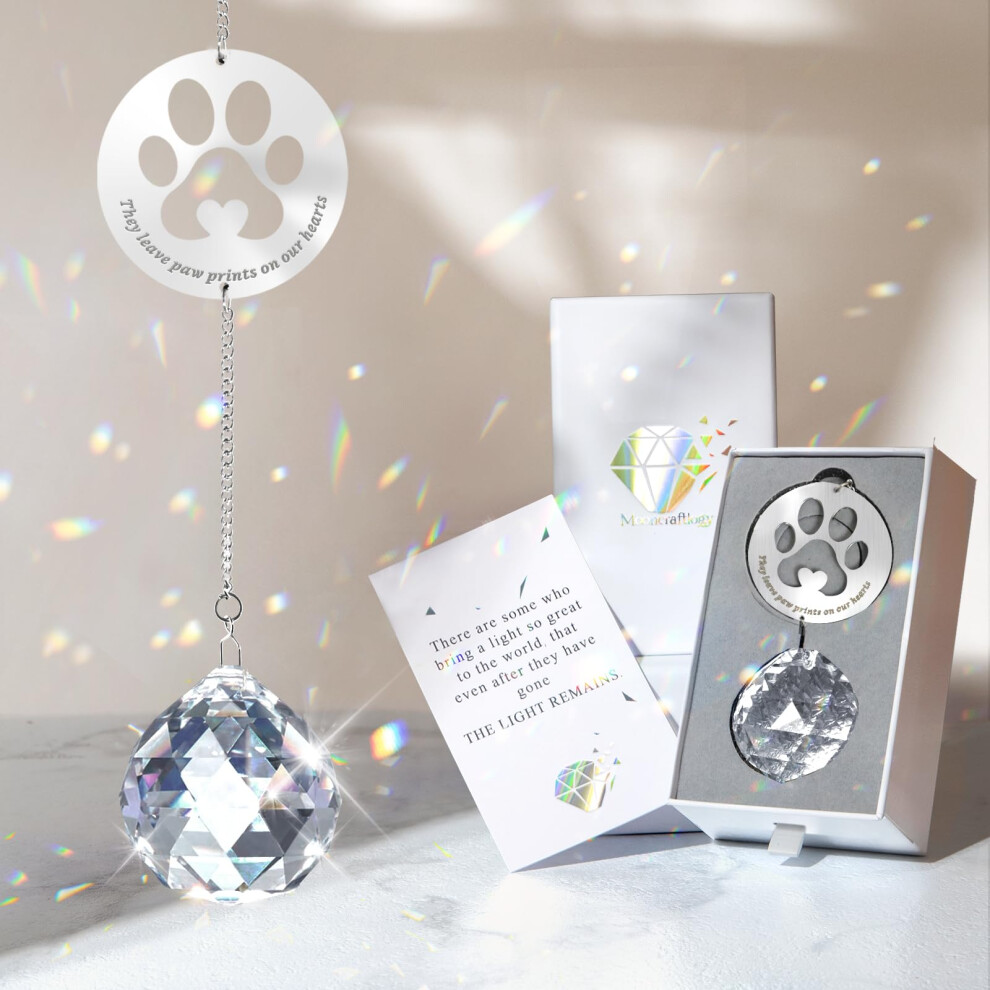 Mooncraftlogy Dog Memorial Gifts Unique Loss of Pet Sympathy Idea Clear Crystal Ball Rainbow Suncatcher with Paw Print for Cat or Dog Remembrance a-image-OPC-PMY677J-NEW