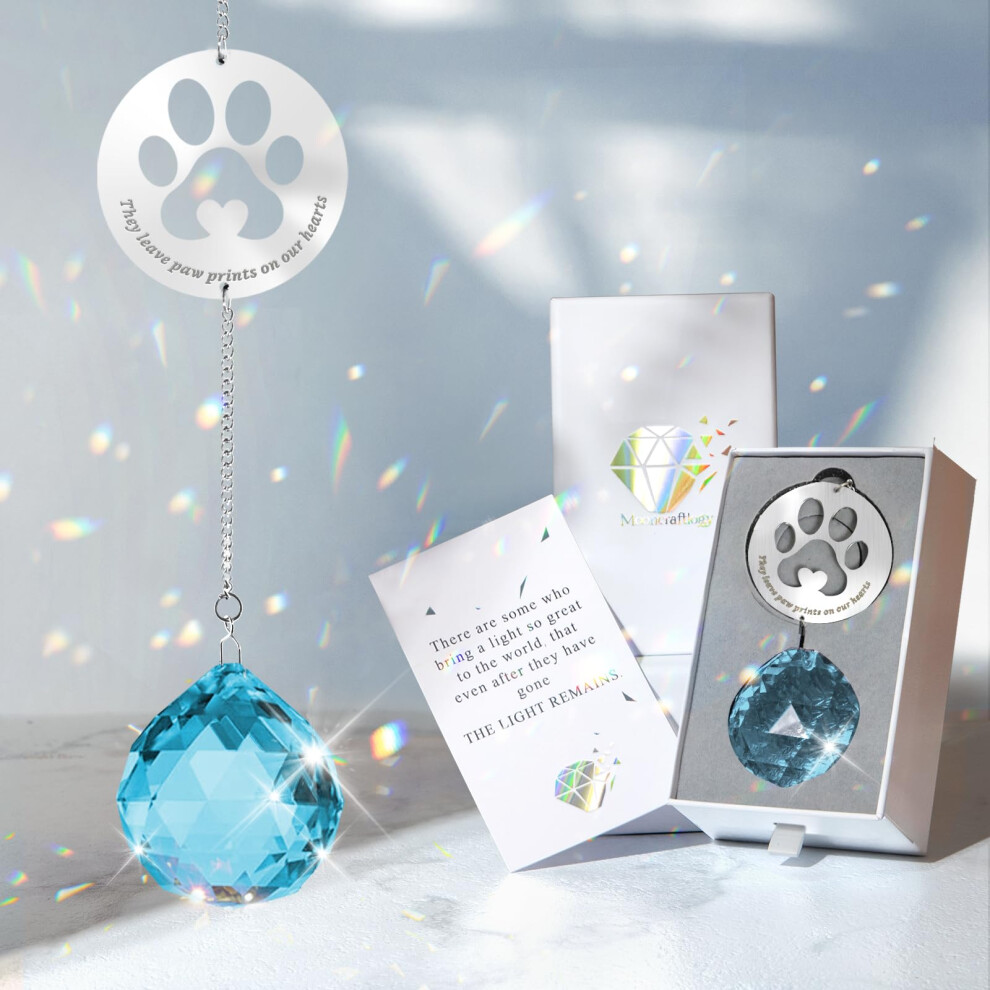 Mooncraftlogy Dog Memorial Gifts Unique Loss of Pet Sympathy Idea Sky Blue Crystal Ball Rainbow Suncatcher with Paw Print for Cat or Dog Remembranc-image-OPC-PMY677M-NEW