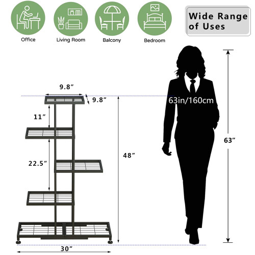 Supporto per piante in ferro a 5 livelli Twhep - Scaffale moderno e multifunzionale per balcone e giardino 1