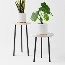 Plantenstandaard Indoor Tall: Hoekhouten plantenstandaard 2-pack Mid Century Modern Decor - Kleine ronde plantentafel voor kamerplanten - Buitenplant