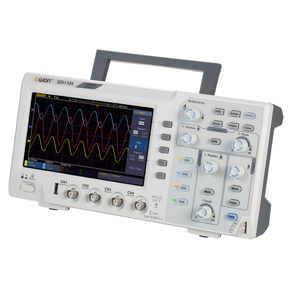 Portable Owon SDS1104 100MHz Oscilloscope 7-Inch Screen 4-Ch UK Plug-image-OPC-PMY69RW-NEW