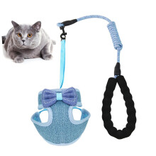Adjustable Bowknot Vest Type Cat Harness Blue Lightweight Breathable Chest Strap for Cats Comfortable Durable Pet Walking Harness