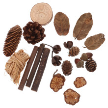 3Pcs Enfeites De Madeira Natural Com Galhos Pinhas Folhas