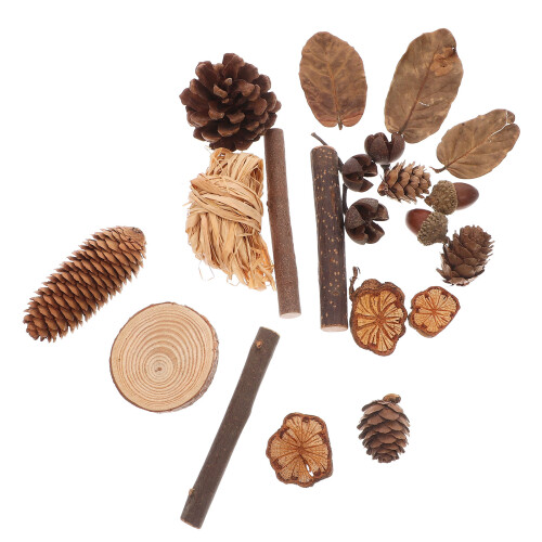 3Pcs Enfeites De Madeira Natural Com Galhos Pinhas Folhas 2