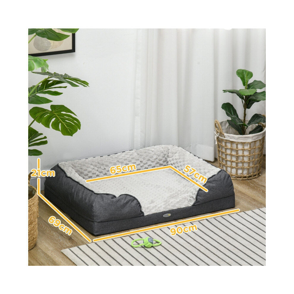 Medium Dog Bed - Calming Pet Mattress with Removable Cover Non-Slip Bottom Charcoal Grey 90x69x21cm for Comfortable Rest-image-OPC-PMY6KT7-NEW