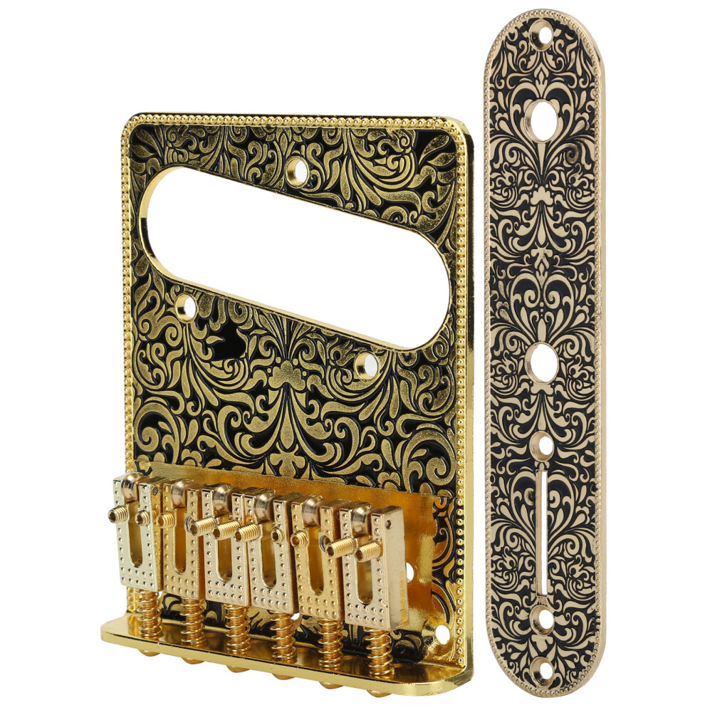 Carved Pattern Electric Guitar Bridge 6 Saddles Gold Metal Accessories-image-OPC-PMY6NH8-NEW
