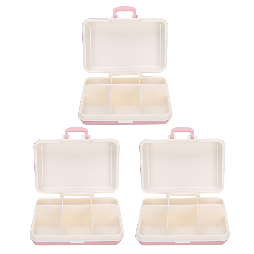Pink 3Pcs 6-Grid Pills Organizer Compact Travel Medicine Storage Box