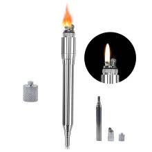 Edelstahl-Teleskopisches Feuerwerkzeug mit Blasebalg & Feuerzeug, 51,1 cm