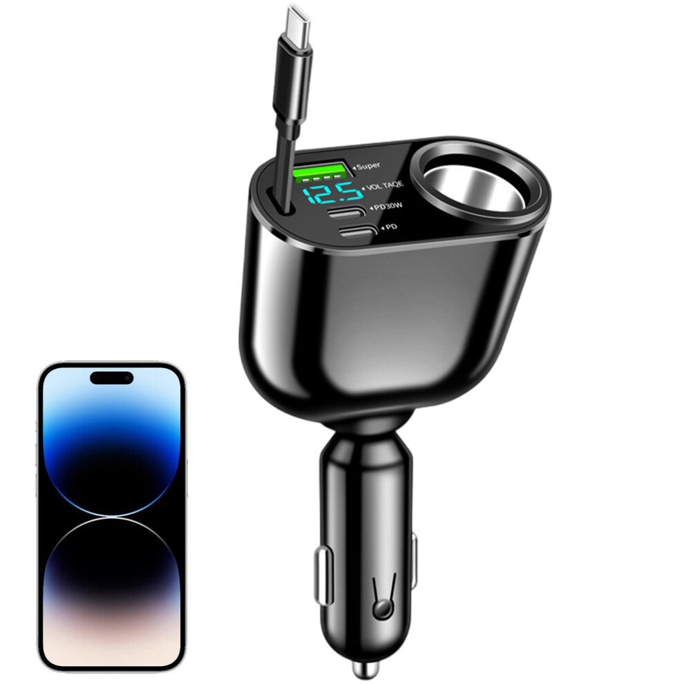 Fast Usb Car Charger - Usb Fast Charging Adapter With Retractable Cord | Super Fast Charge Small Car Adapter For Trucks, Suvs, Sedans, And Rvs 9323874934099