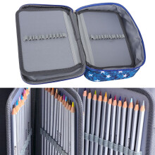 72 Hole Art Pen Case Large Capacity Multi Layer Zipper Bag for Students Blue