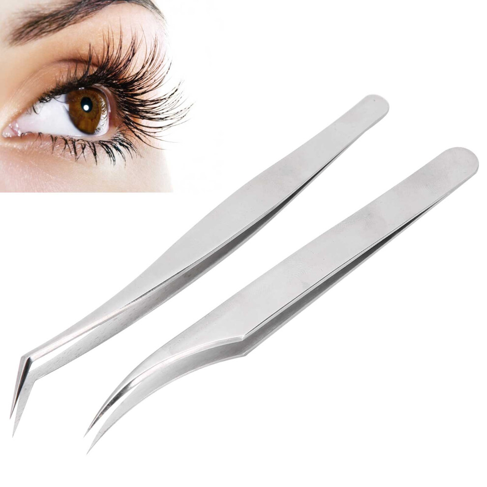 Gold Stainless Steel Eyelash Tweezers Set For Grafting & Splitting, & Dolphin