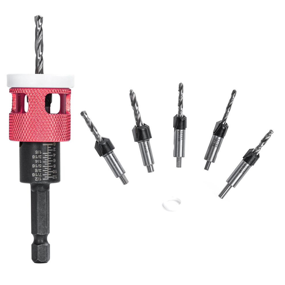 5Pcs Hex Shank Countersink Drill Bit Set With Low Friction-Red 7754000324255