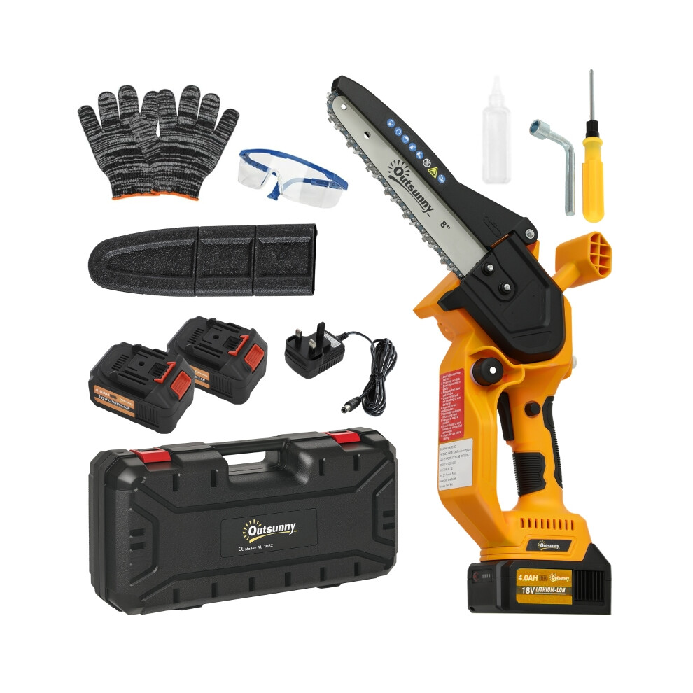Mini Cordless Electric Chainsaw 8 Inch with 2x4000mAh Batteries Brushless Motor Safety Lock for Garden & Wood Cutting Orange-image-OPC-PMY7GKR-NEW