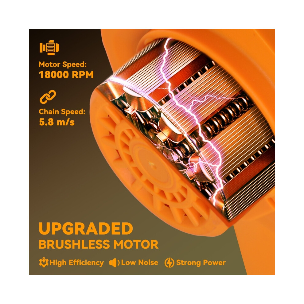 Cordless Mini Chainsaw 8 Inch with 2x 4000mAh Batteries Brushless Motor & Safety Lock for Tree Trimming & Wood Cutting Orange-image-OPC-PMY7ZGR-NEW