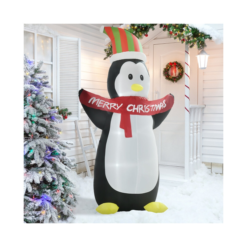 Inflatable Penguin & Christmas Banner Decoration 8ft with Inner LED Lights Weather-Resistant Shell Indoor Outdoor Fun Cute-image-OPC-PMY8267-NEW