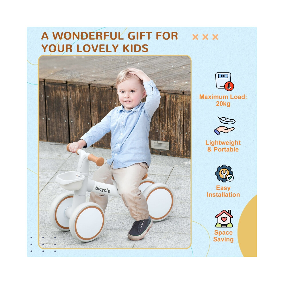 Kids Balance Bike for 1-3 Years Old - Adjustable Seat Silent Wheels White Durable Frame Safe & Lightweight-image-OPC-PMY82J6-NEW