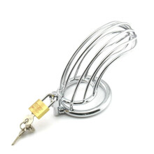Male Chastity Device Stainless Steel Cock Cage Hollow Breathable Penis Sleeve Erotic Urethral Lock Ring Adult Sex Toys for Men White 40Mm Flat Ring